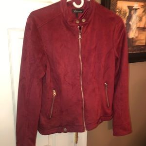 Raspberry wine suede look short women’s jacket